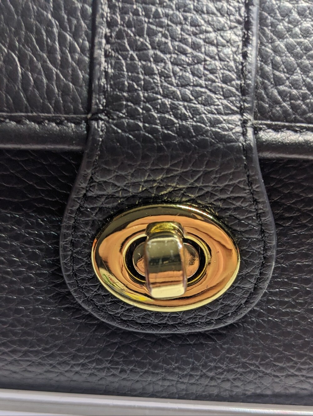 Ora Delphine Fold-over Wallet, Black Pebbled Leather W/ Gold-tone Turnlock - Picture 9 of 15